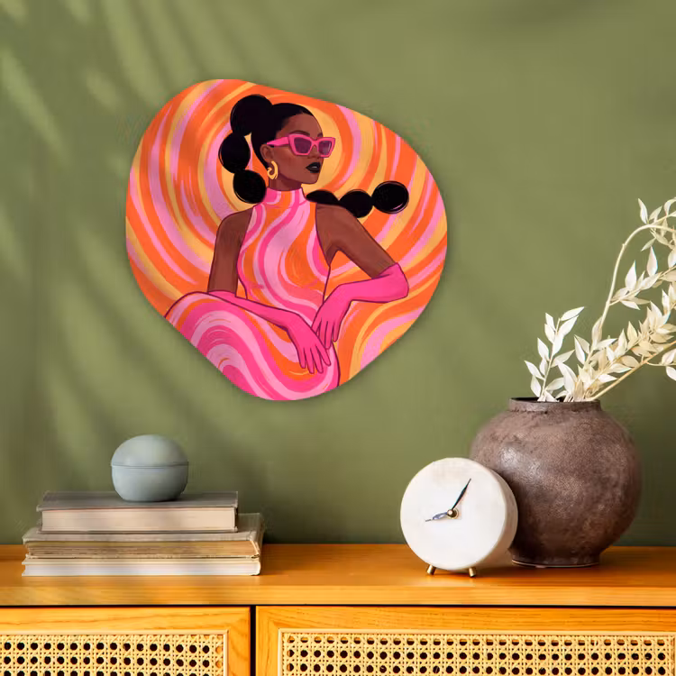 Vrouw - Portret - Kunst - Abstract - Roze Wandcirkel Organisch Forex 3mm klein -sfeer2