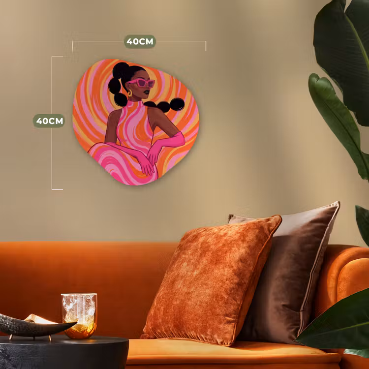 Vrouw - Portret - Kunst - Abstract - Roze Wandcirkel Organisch Forex 3mm klein -sfeer3