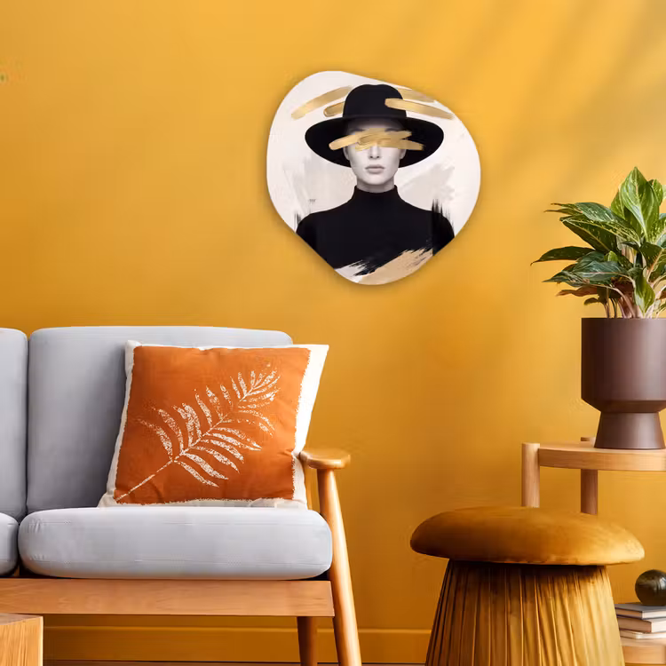 Vrouw - Portret - Modern - Goud - Kunst Wandcirkel Organisch Forex 3mm klein -sfeer4