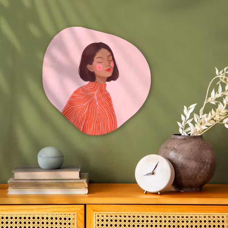 Vrouw - Portret - Modern - Kunst - Roze Wandcirkel Organisch Forex 3mm klein -sfeer2