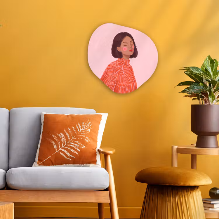 Vrouw - Portret - Modern - Kunst - Roze Wandcirkel Organisch Forex 3mm klein -sfeer4