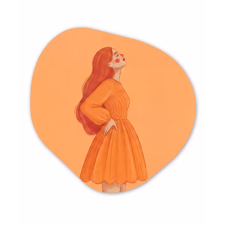 Vrouw - Profiel - Mensen - Modern - Oranje Wandcirkel Organisch Forex 3mm klein -3d