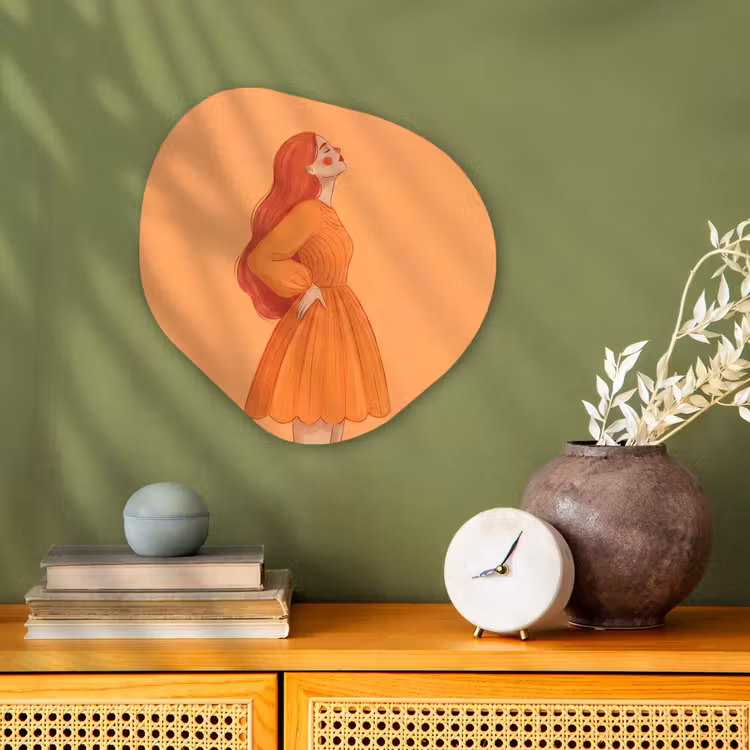 Vrouw - Profiel - Mensen - Modern - Oranje Wandcirkel Organisch Forex 3mm klein -sfeer2