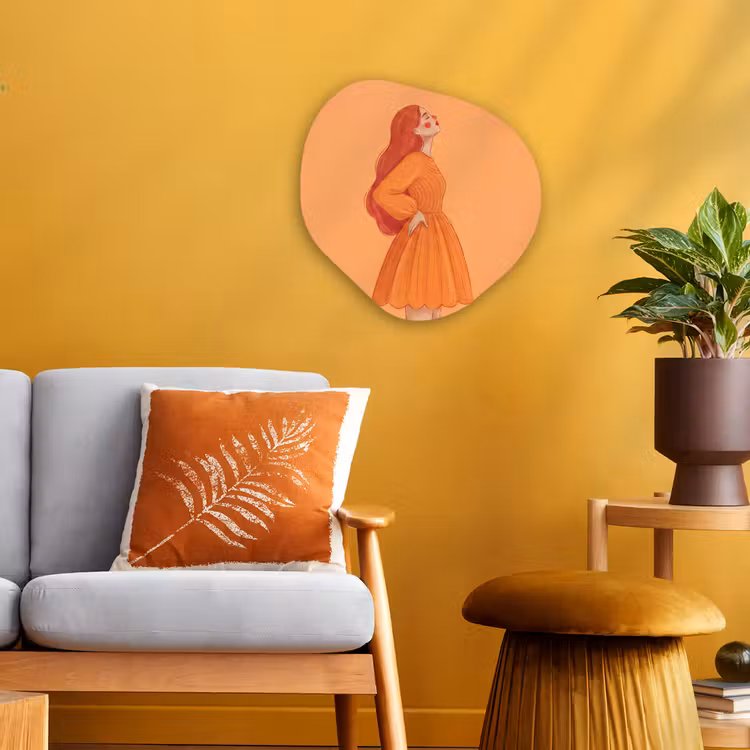 Vrouw - Profiel - Mensen - Modern - Oranje Wandcirkel Organisch Forex 3mm klein -sfeer4