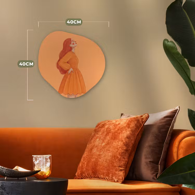 Vrouw - Profiel - Mensen - Modern - Oranje Wandcirkel Organisch Forex 3mm klein -sfeer3