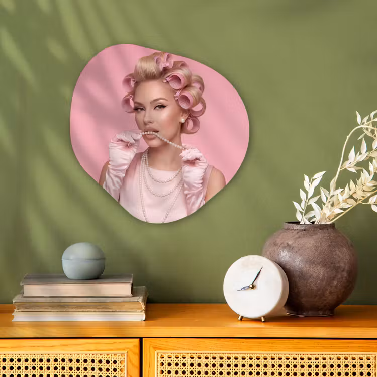 Vrouw - Roze - Parelketting - Krulspelden Wandcirkel Organisch Forex 3mm klein -sfeer2