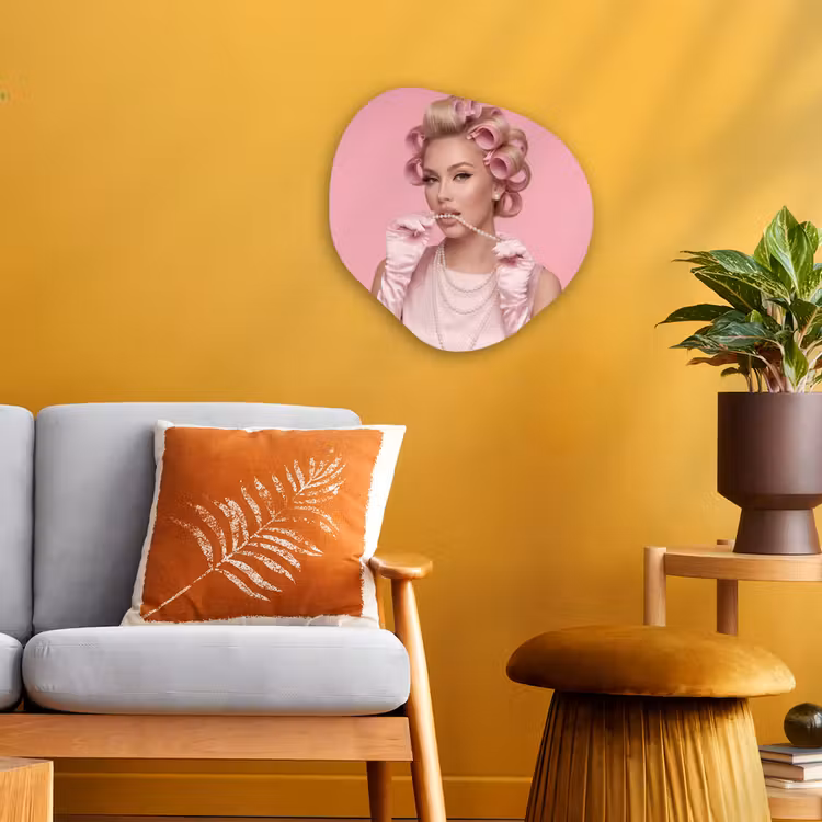 Vrouw - Roze - Parelketting - Krulspelden Wandcirkel Organisch Forex 3mm klein -sfeer4