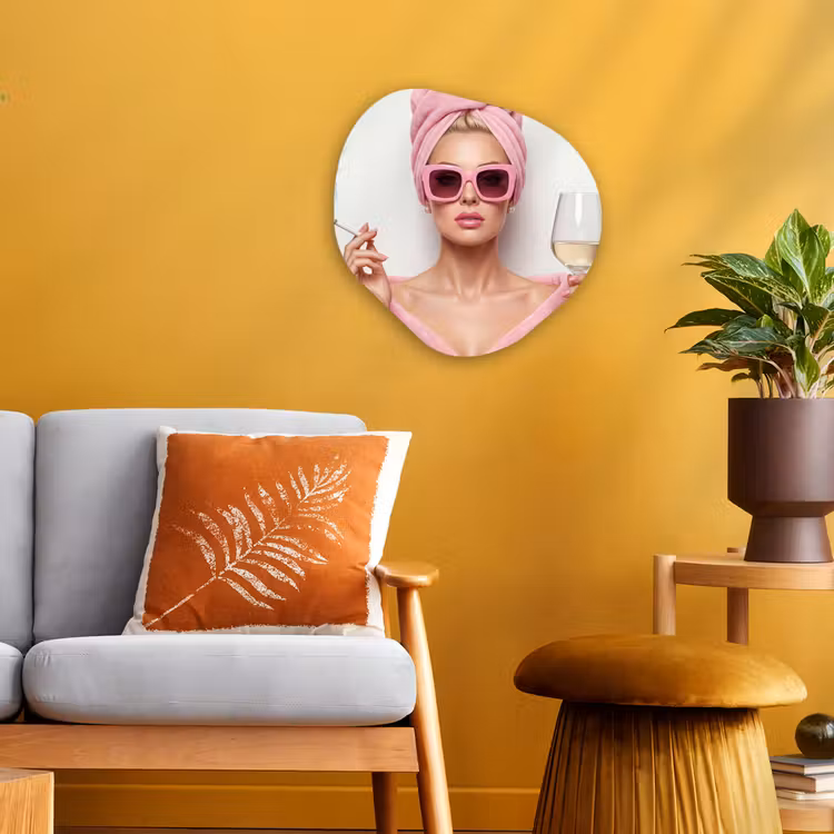 Vrouw - Roze - Wijn - Zonnebril Wandcirkel Organisch Forex 3mm klein -sfeer4