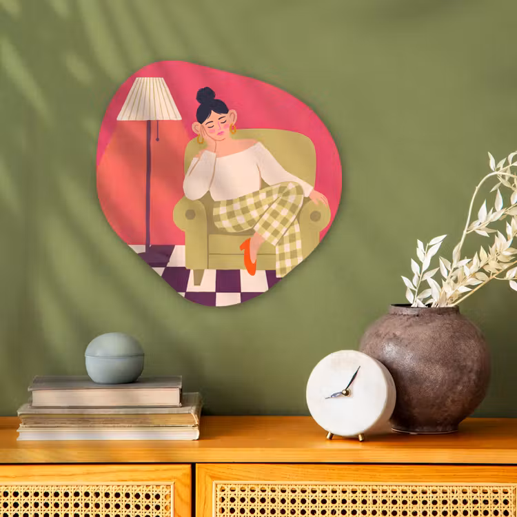 Vrouw - Rust - Interieur - Modern - Kunst Wandcirkel Organisch Forex 3mm klein -sfeer2