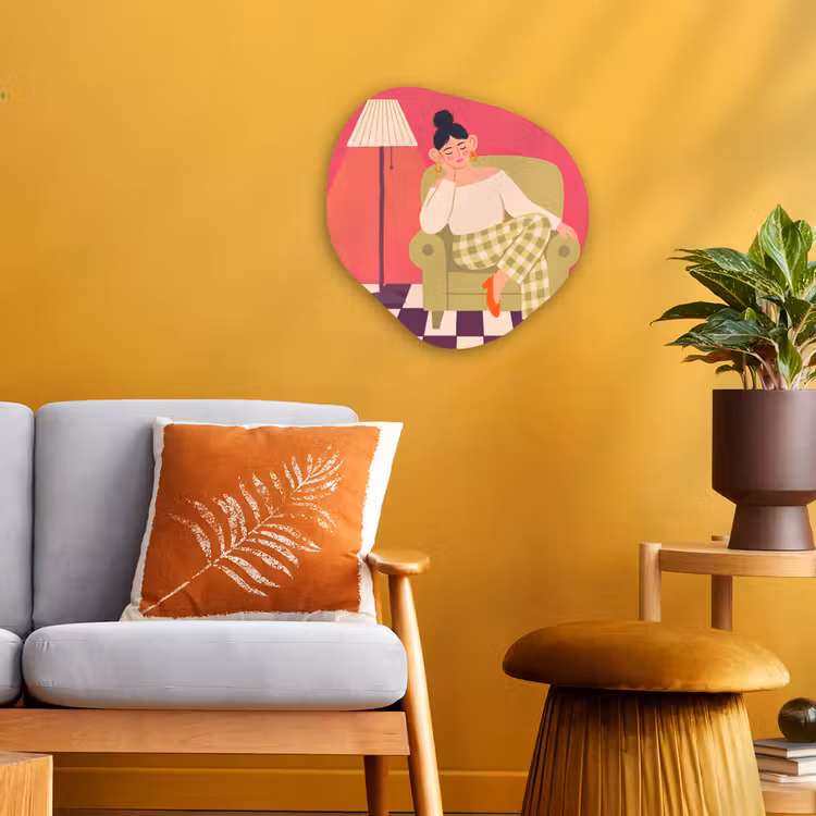 Vrouw - Rust - Interieur - Modern - Kunst Wandcirkel Organisch Forex 3mm klein -sfeer4