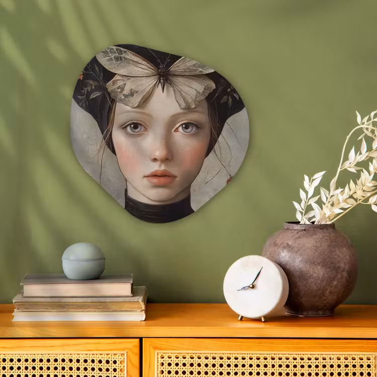 Woman - Butterfly - Art - Classic - Muted Wandcirkel Organisch Forex 3mm klein -sfeer2