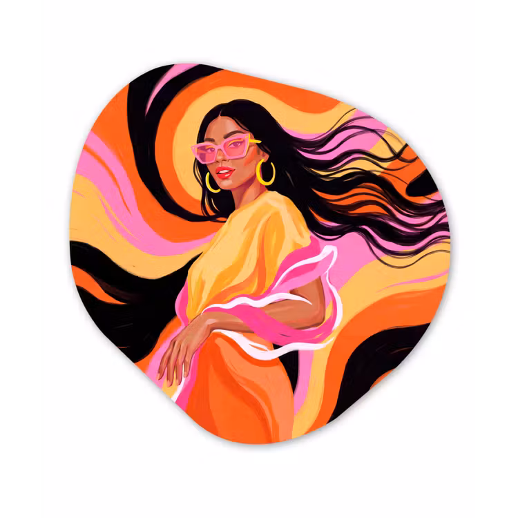 Vrouw - Zonnebril - Abstract - Kleurrijk Wandcirkel Organisch Forex 3mm klein -3d
