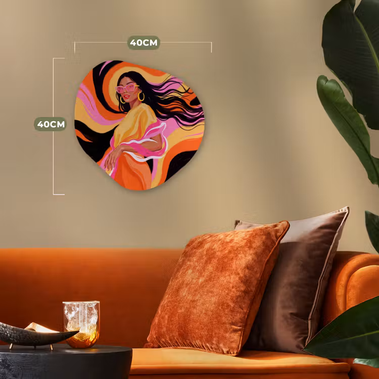 Vrouw - Zonnebril - Abstract - Kleurrijk Wandcirkel Organisch Forex 3mm klein -sfeer3