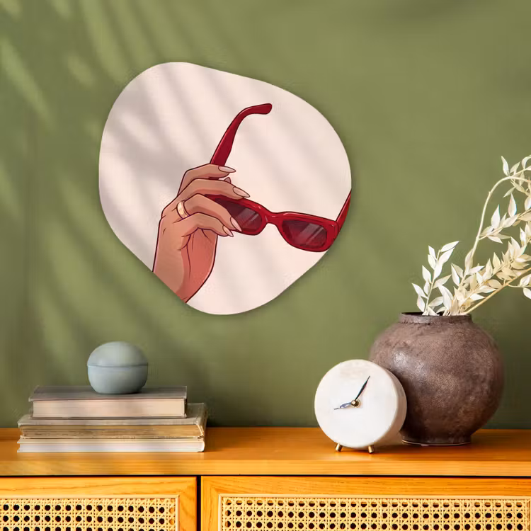 Vrouw - Zonnebril - Mode - Rood - Illustratie Wandcirkel Organisch Forex 3mm klein -sfeer2