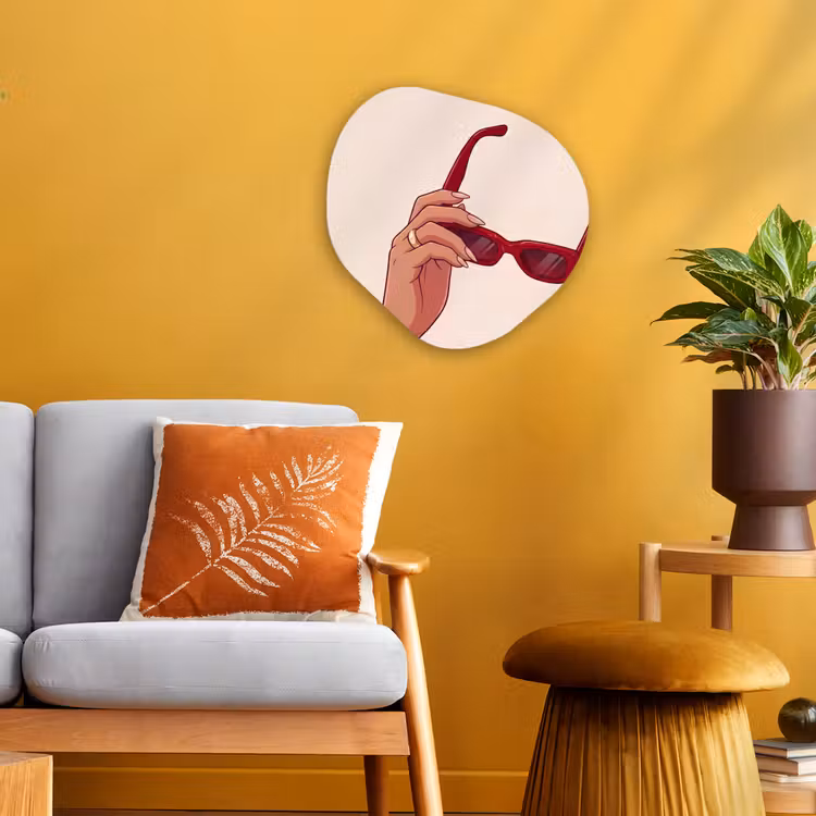 Vrouw - Zonnebril - Mode - Rood - Illustratie Wandcirkel Organisch Forex 3mm klein -sfeer4