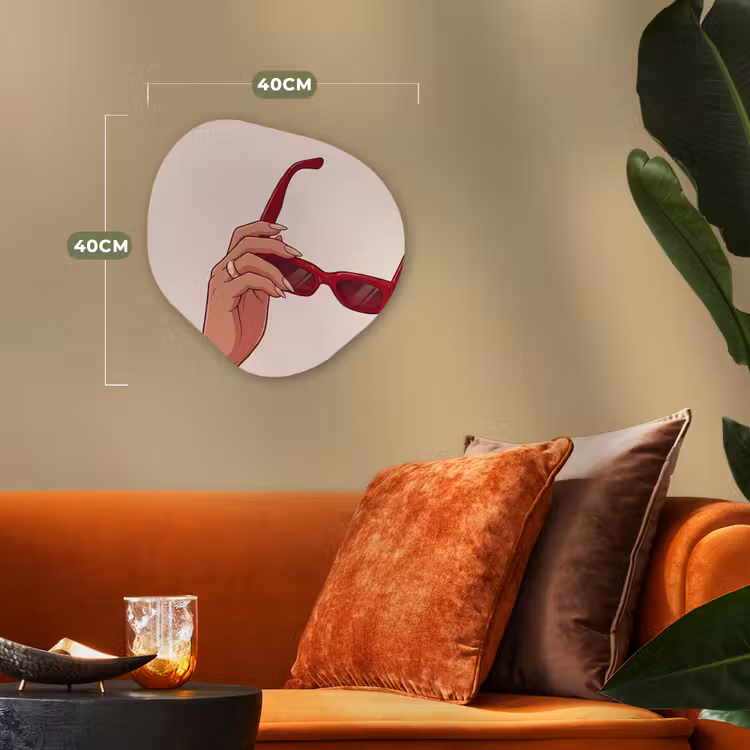 Vrouw - Zonnebril - Mode - Rood - Illustratie Wandcirkel Organisch Forex 3mm klein -sfeer3