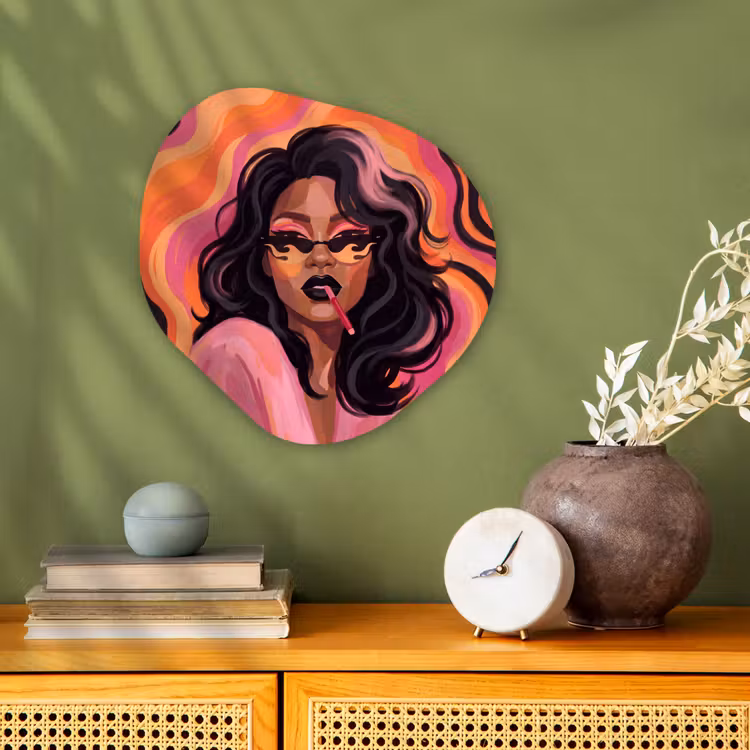 Vrouw - Zonnebril - Modern - Portret - Oranje Wandcirkel Organisch Forex 3mm klein -sfeer2