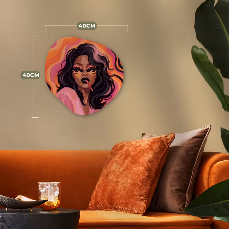 Vrouw - Zonnebril - Modern - Portret - Oranje Wandcirkel Organisch Forex 3mm klein -sfeer3