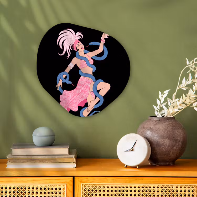 Vrouw - Danseres - Slangen - Art Deco - Roze Wandcirkel Organisch Forex 3mm klein -sfeer2