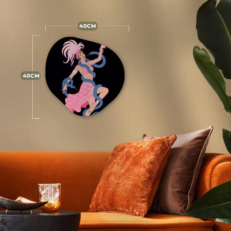 Vrouw - Danseres - Slangen - Art Deco - Roze Wandcirkel Organisch Forex 3mm klein -sfeer3