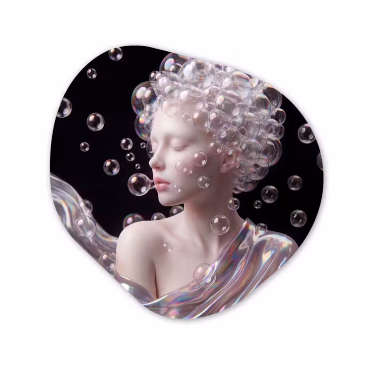 Vrouw - Bellen - Abstract - Kleurrijk Wandcirkel Organisch Forex 3mm klein -3d