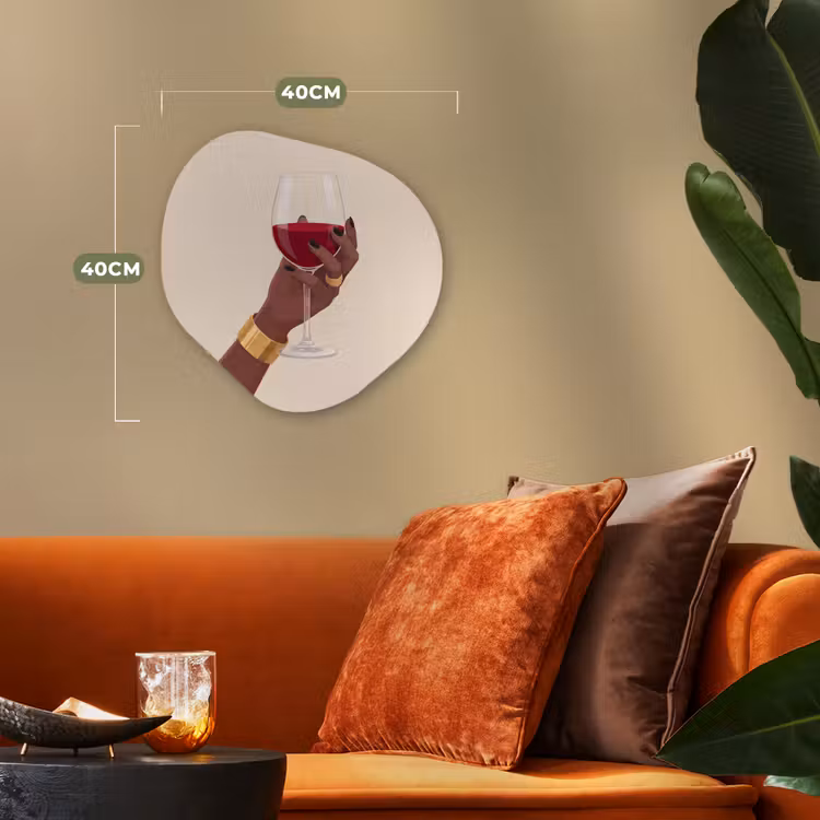 Vrouw - Wijn - Glas - Illustratie - Rood Wandcirkel Organisch Forex 3mm klein -sfeer3
