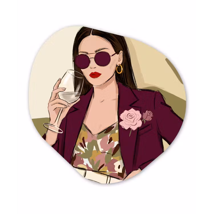 Vrouw - Wijn - Portret - Mode - Modern Wandcirkel Organisch Forex 3mm klein -3d
