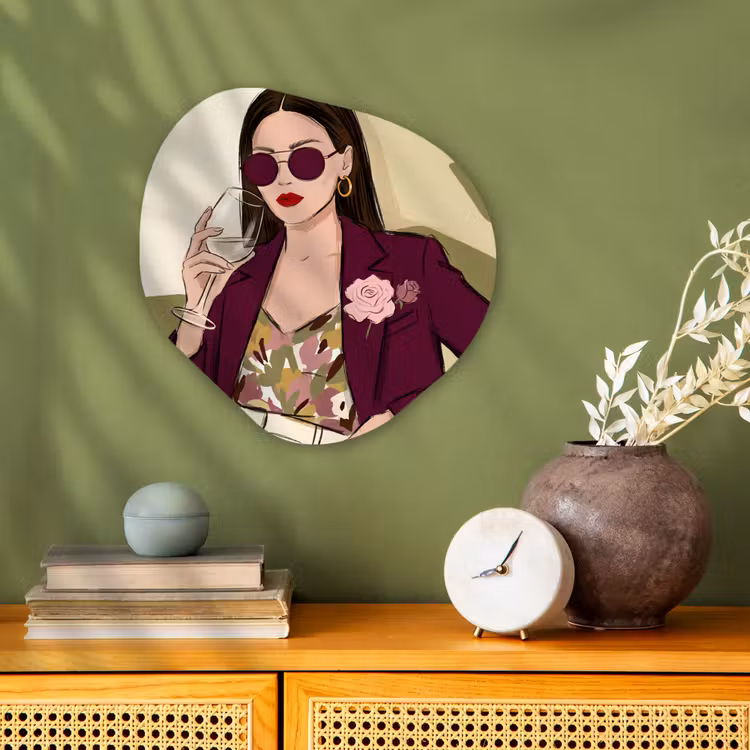 Vrouw - Wijn - Portret - Mode - Modern Wandcirkel Organisch Forex 3mm klein -sfeer2