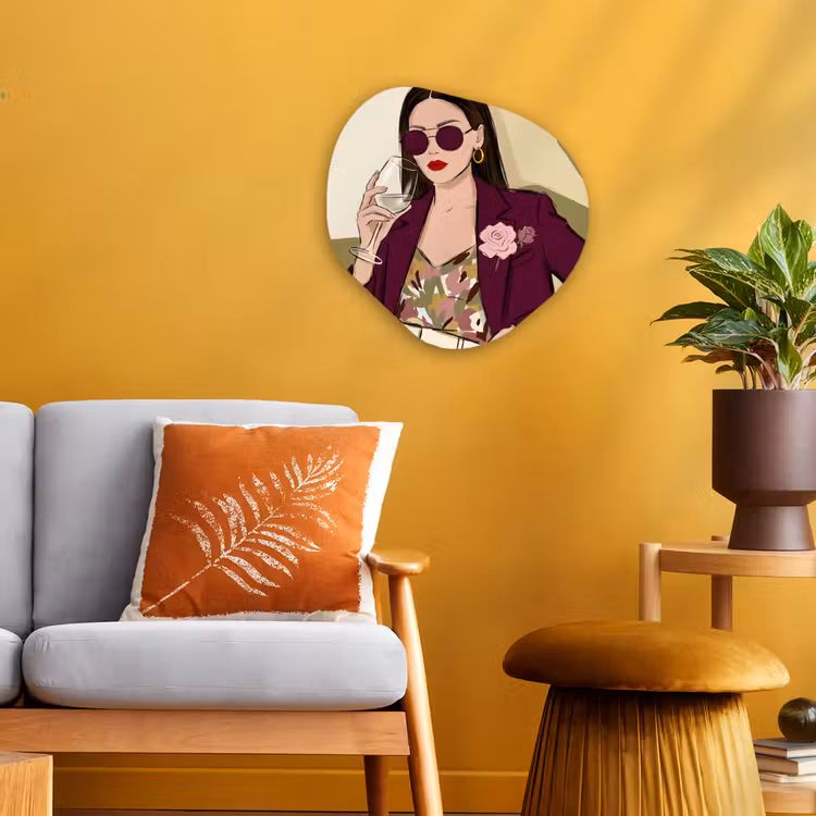 Vrouw - Wijn - Portret - Mode - Modern Wandcirkel Organisch Forex 3mm klein -sfeer4