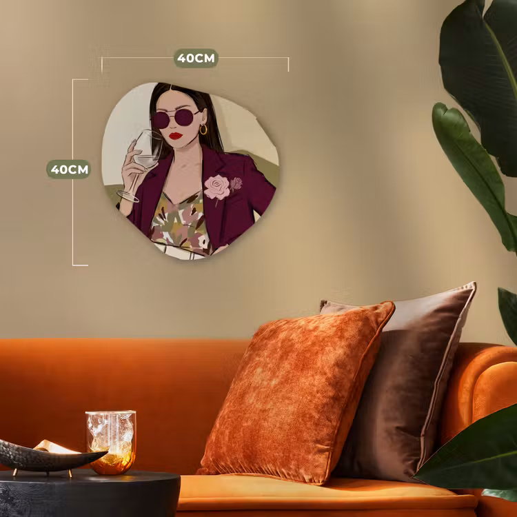 Vrouw - Wijn - Portret - Mode - Modern Wandcirkel Organisch Forex 3mm klein -sfeer3