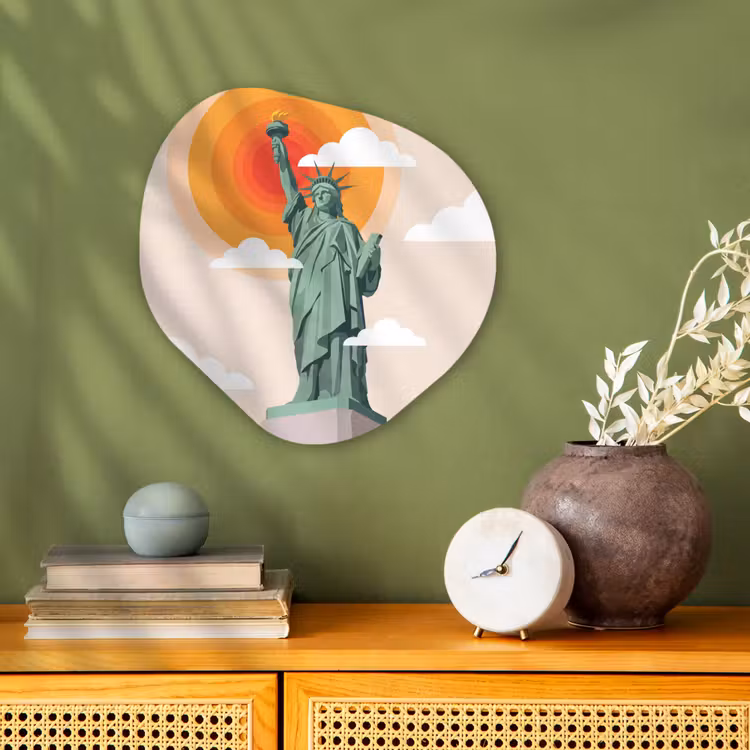 Vrijheidsbeeld - New York - Zon - Modern Wandcirkel Organisch Forex 3mm klein -sfeer2
