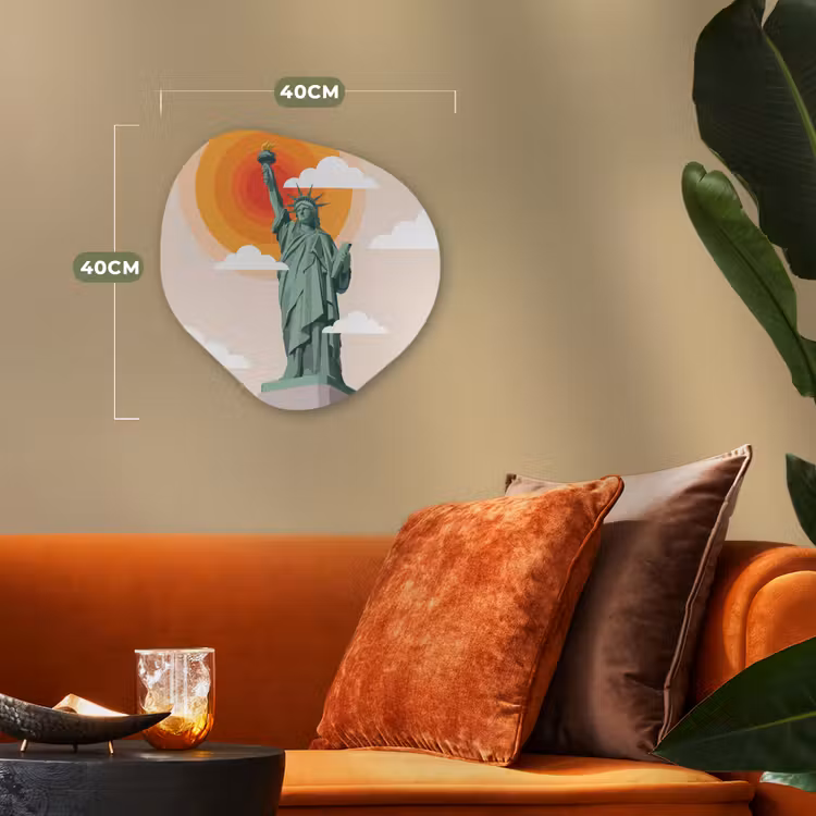 Vrijheidsbeeld - New York - Zon - Modern Wandcirkel Organisch Forex 3mm klein -sfeer3