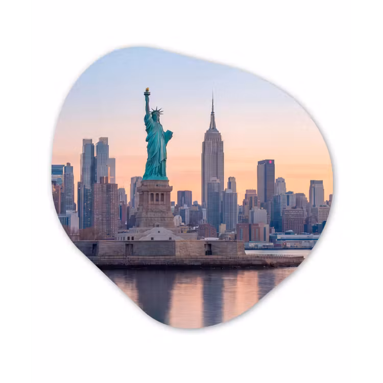 Vrijheidsbeeld - New York - Zonsopgang - Stad - Architectuur Wandcirkel Organisch Forex 3mm klein -3d