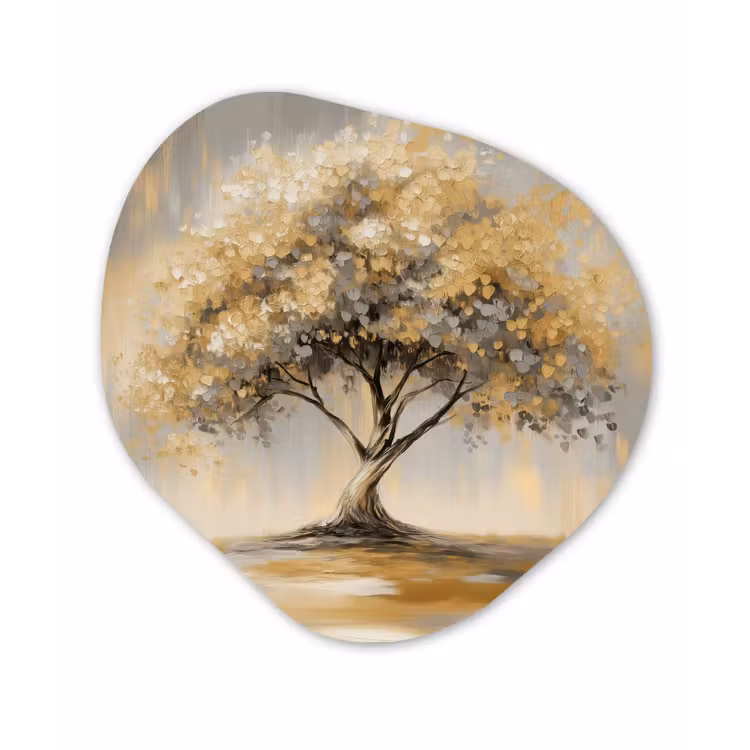 Schilderij - Boom - Abstract - Bladeren Wandcirkel Organisch Forex 3mm klein -3d