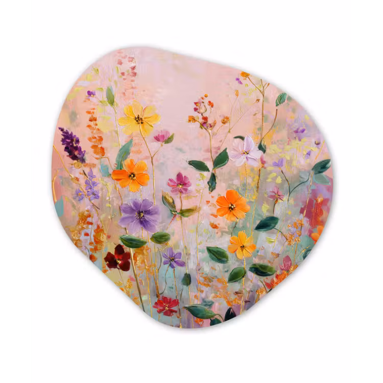 Schilderij - Bloemen - Abstract - Kleurrijk Wandcirkel Organisch Forex 3mm klein -3d