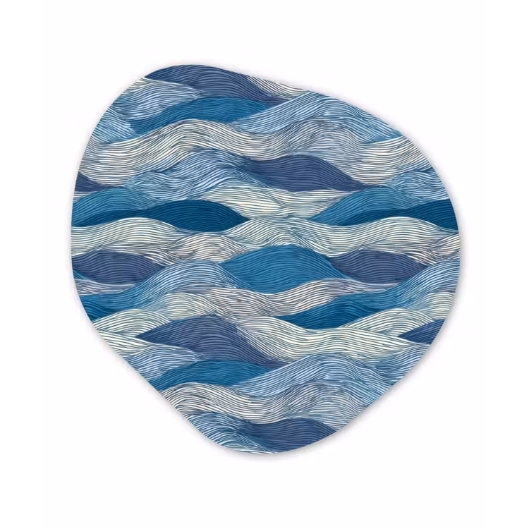 Getekend - Blauw - Wit - Golvend - Streepjes Wandcirkel Organisch Forex 3mm klein 629 -3d