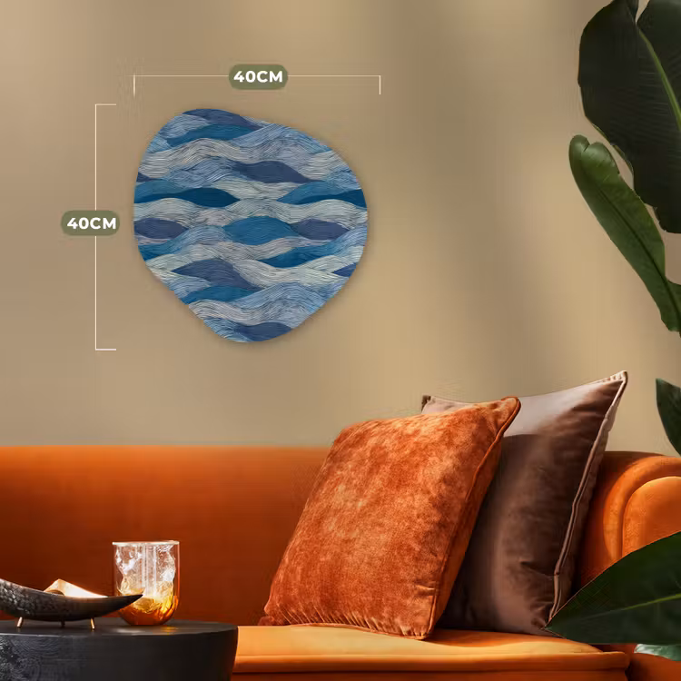 Getekend - Blauw - Wit - Golvend - Streepjes Wandcirkel Organisch Forex 3mm klein 629 -sfeer3