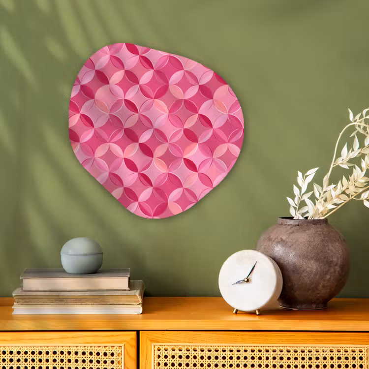 Geometrisch - Mozaïek - Modern - Roze Wandcirkel Organisch Forex 3mm klein 629 -sfeer2