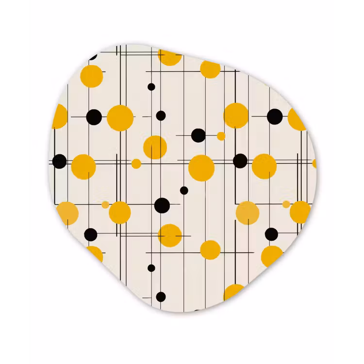 Geometrisch - Retro - Lijnen - Okergeel - Zwart Wandcirkel Organisch Forex 3mm klein 629 -3d