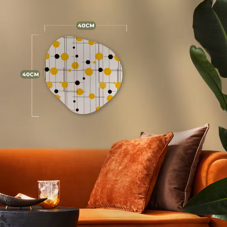Geometrisch - Retro - Lijnen - Okergeel - Zwart Wandcirkel Organisch Forex 3mm klein 629 -sfeer3