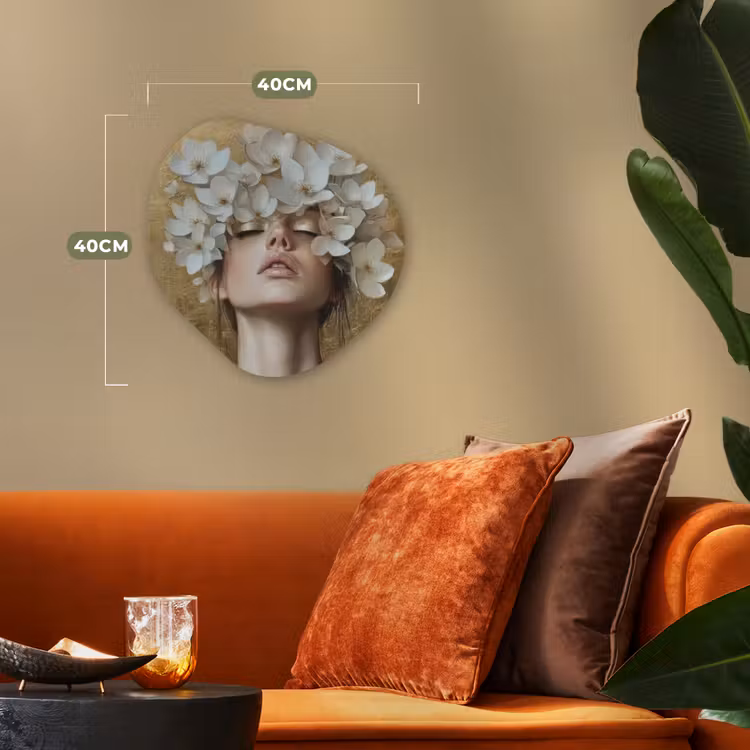 Gezicht - Bloemen - Goud - Abstract Wandcirkel Organisch Forex 3mm klein -sfeer3