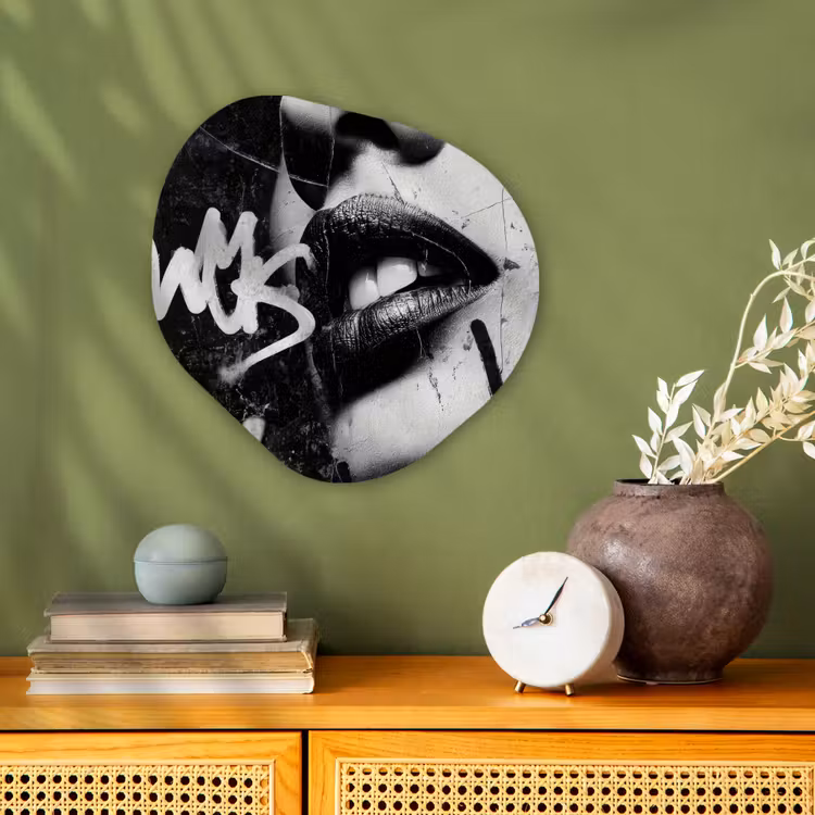 Gezicht - Mond - Graffiti - Zwart Wandcirkel Organisch Forex 3mm klein -sfeer2