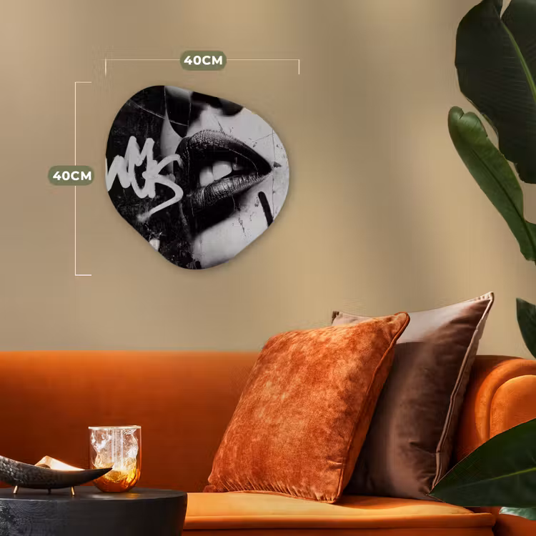 Gezicht - Mond - Graffiti - Zwart Wandcirkel Organisch Forex 3mm klein -sfeer3