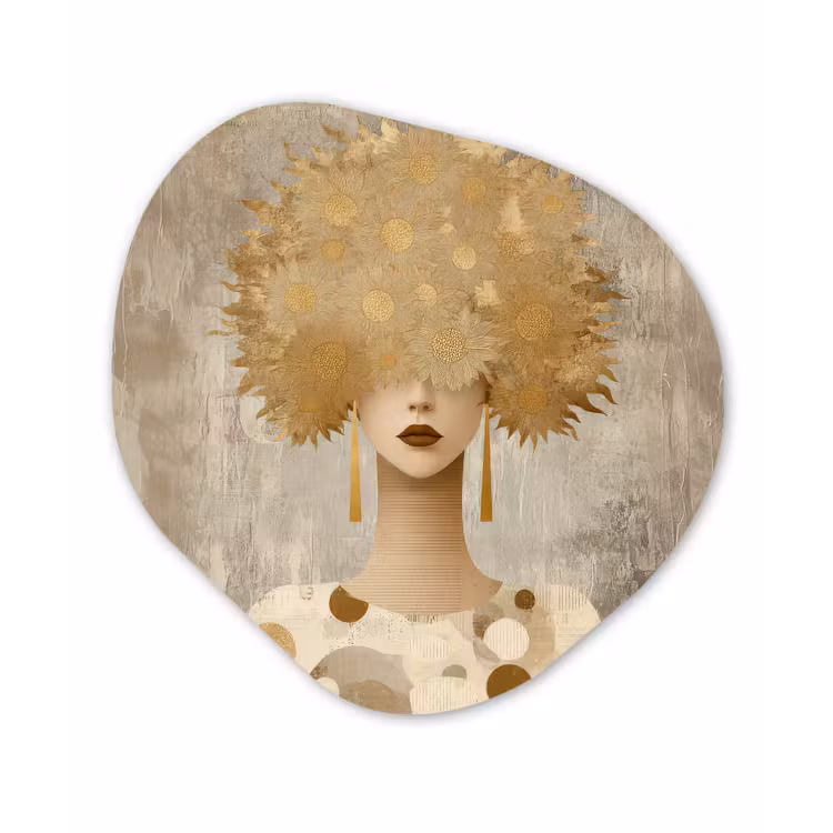 Goud - Portret - Vrouw Wandcirkel Organisch Forex 3mm klein -3d