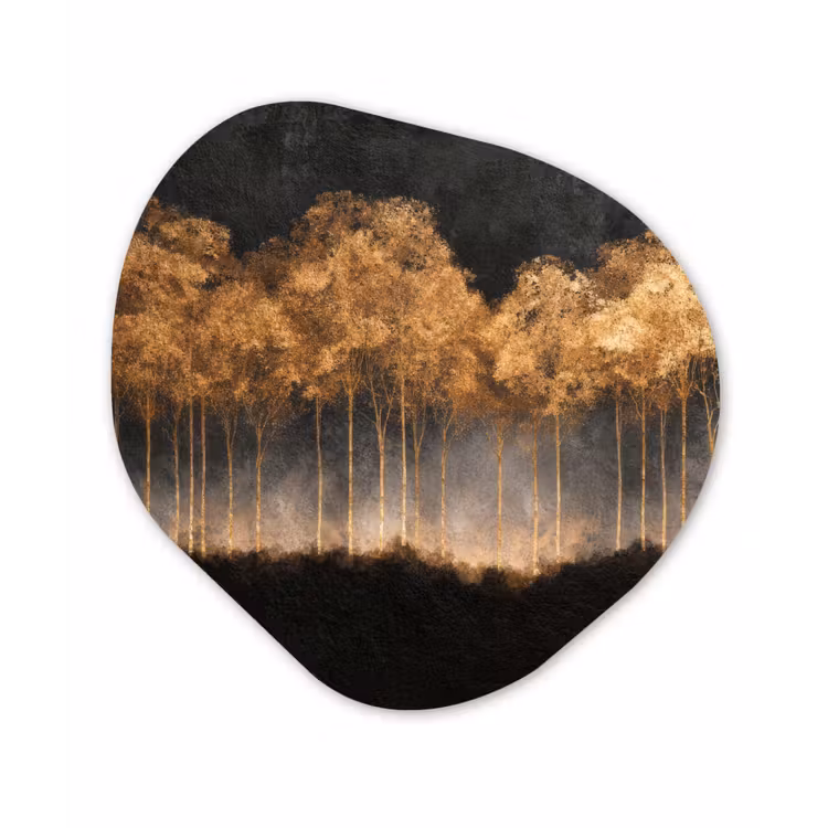 Gouden Bomen in Mistig Landschap Wandcirkel Organisch Forex 3mm klein -3d