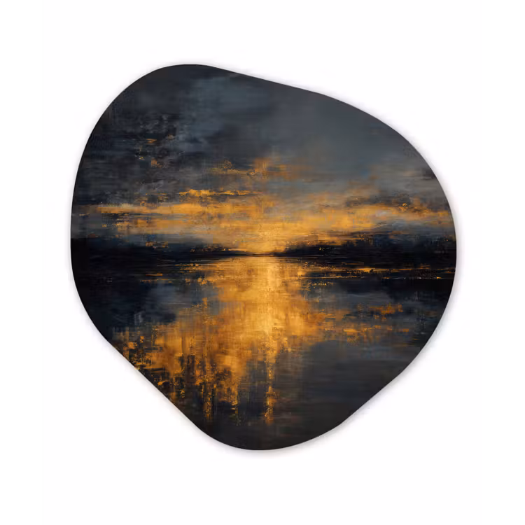 Gouden Reflectie op Water Wandcirkel Organisch Forex 3mm klein -3d