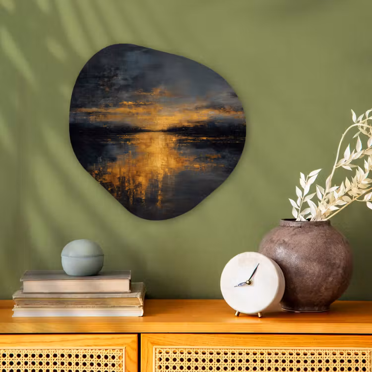 Gouden Reflectie op Water Wandcirkel Organisch Forex 3mm klein -sfeer2
