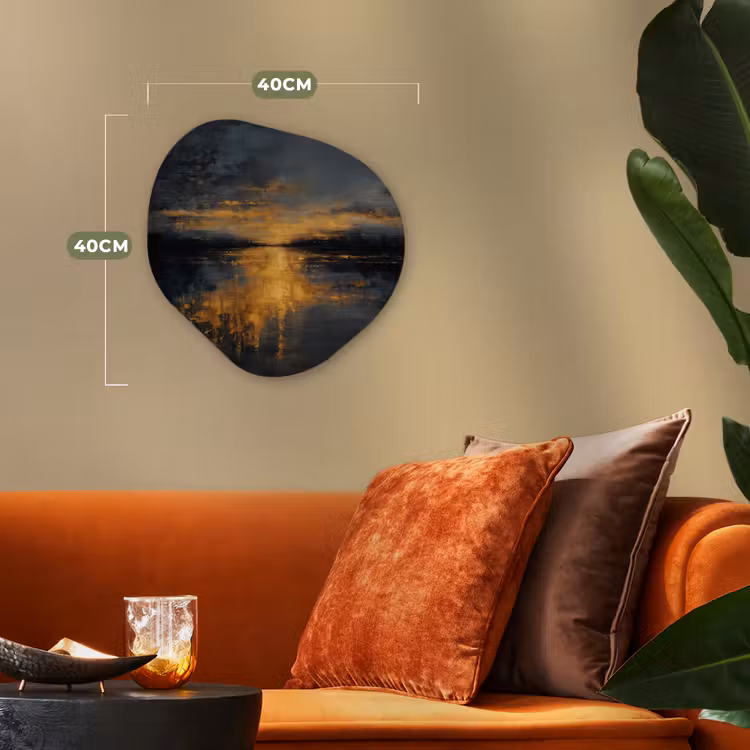 Gouden Reflectie op Water Wandcirkel Organisch Forex 3mm klein -sfeer3