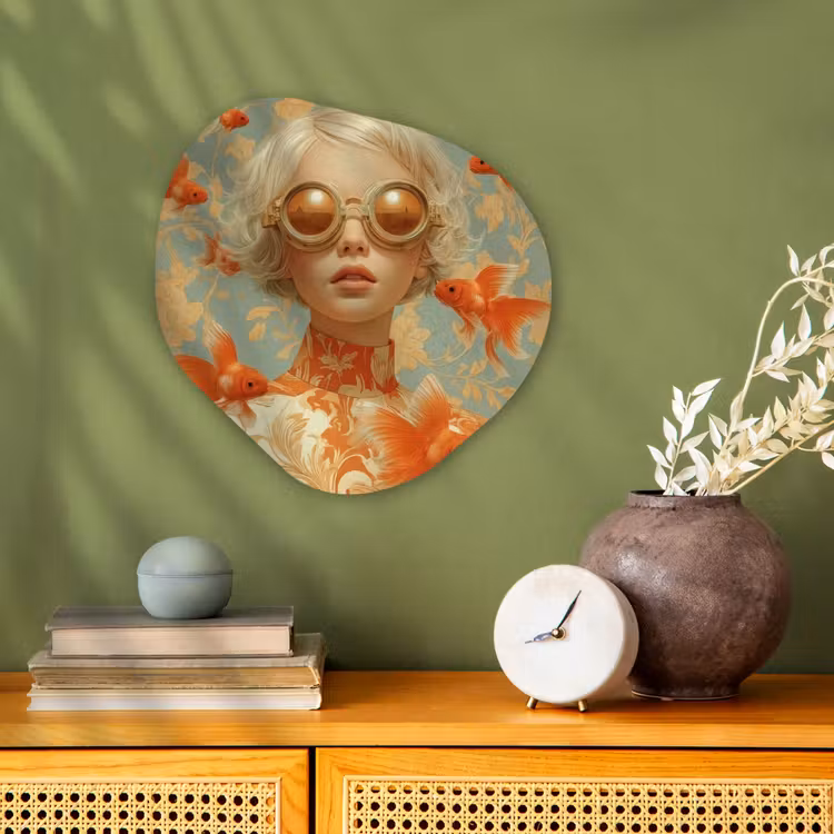 Goudvissen - Oranje - Vrouw - Blond Wandcirkel Organisch Forex 3mm klein -sfeer2