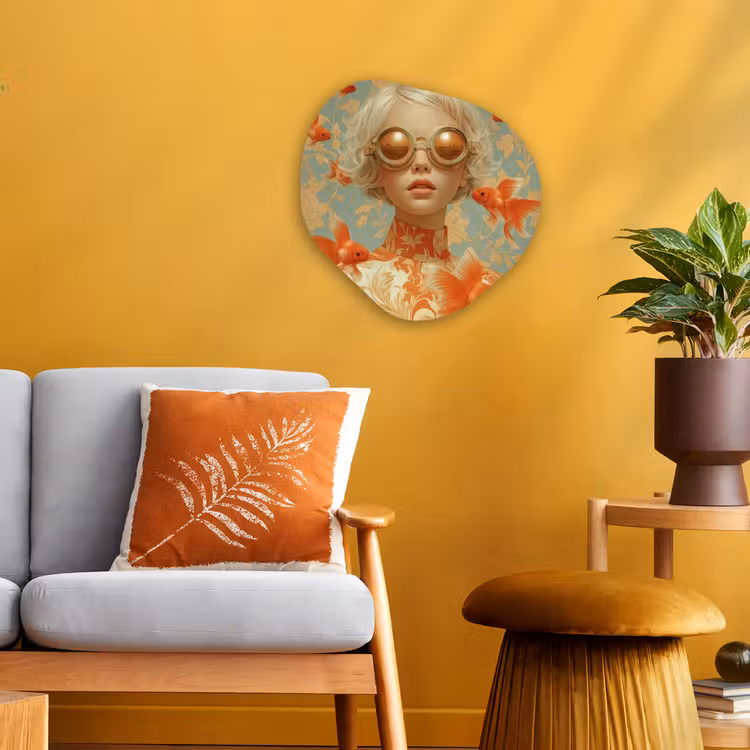 Goudvissen - Oranje - Vrouw - Blond Wandcirkel Organisch Forex 3mm klein -sfeer4